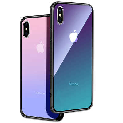 iPhone Accessories Vendor iPhone Xs Gradient color Tempered Glass 2in1 Case